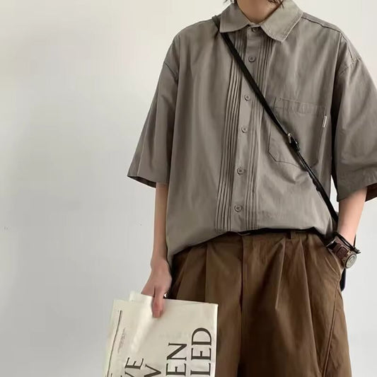 Summer Japanese Retro Short-sleeved Work Shirts for Men Women Summer Streetwear College Style Design Niche Button Blouse Jackets